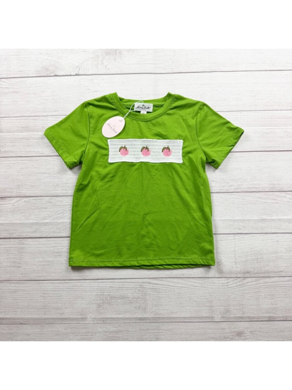 Marie Nicole Clothing Green Peach Smocked T-Shirt Short Sleeve Kids NWT XXL 6